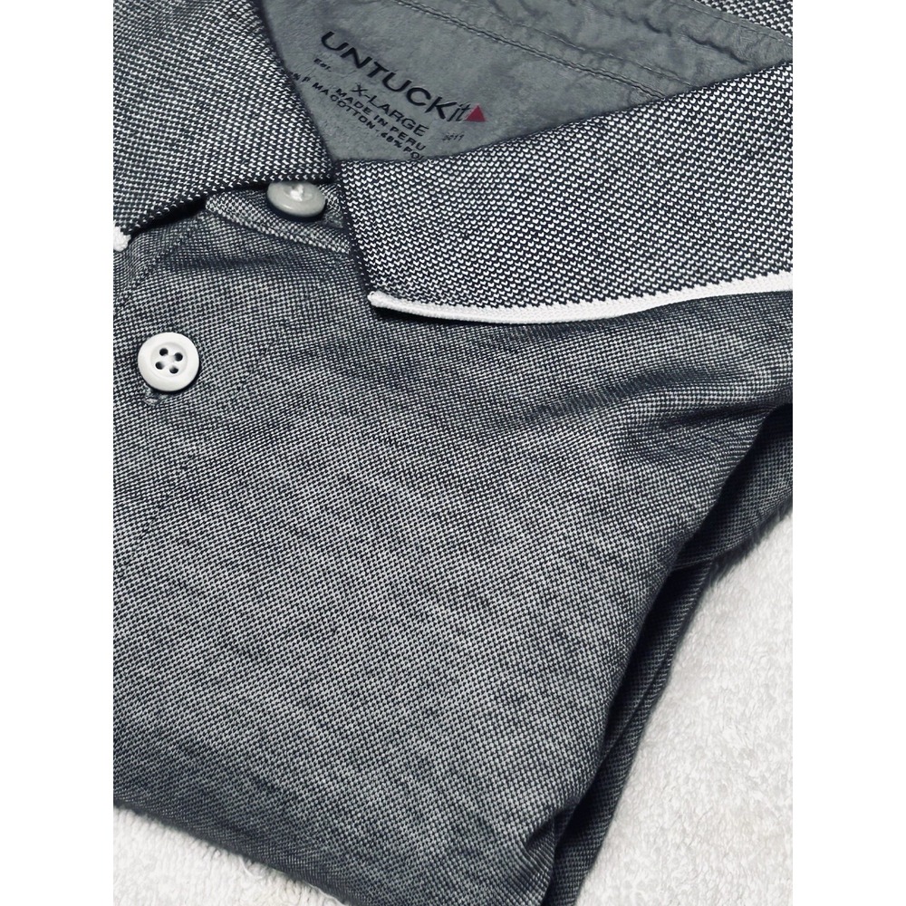 UNTUCKit Beaux Grey Long Sleeve Polo Shirt Tipped Contrast Collar Men's XL